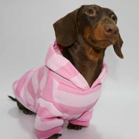 HKM-1626557 Cozy Pink Striped Hooded Sweater for Pets - Autumn and Winter Warmth
