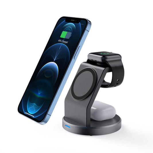 HKM-162707 15W Multifunctional Wireless Charger for Phone, Watch, and Headset - Black USB Interface