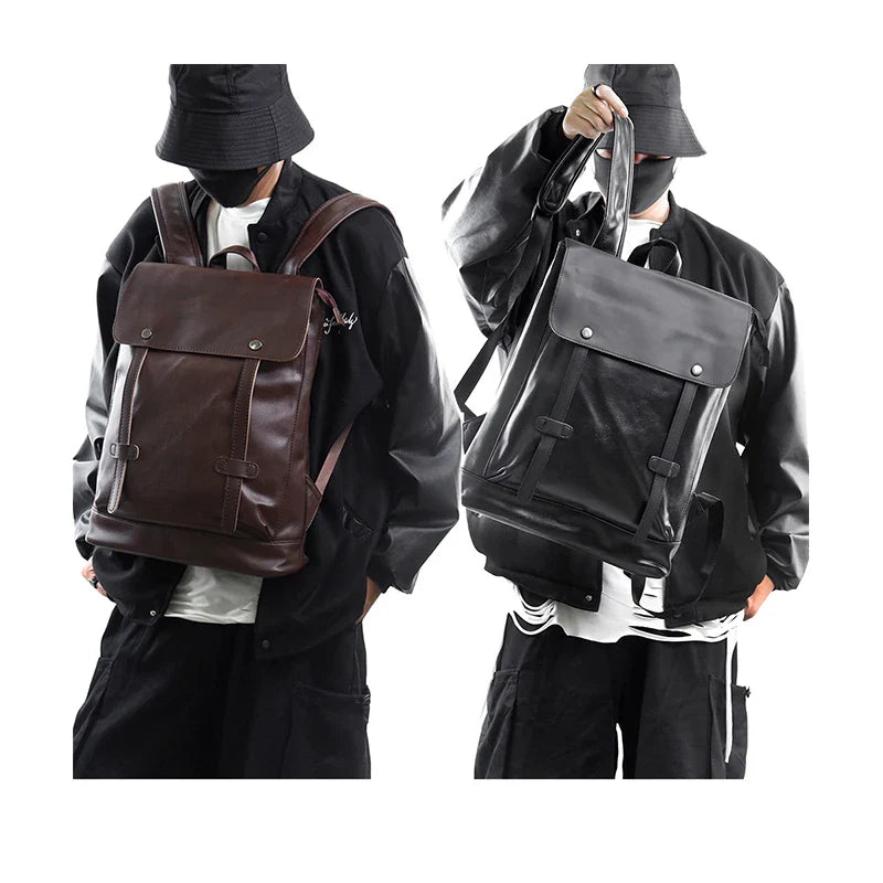 HKM-162707 Large Capacity Waterproof PU Leather Laptop Backpack for Men - Ideal for Travel and Daily Use