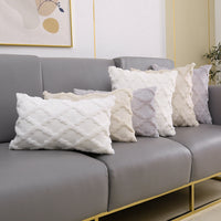 HKM-162707 Plush Embroidered Diamond Pillow Cover in White, Gray, and Apricot - Modern Simple Design, 45x45 & 30x50 cm