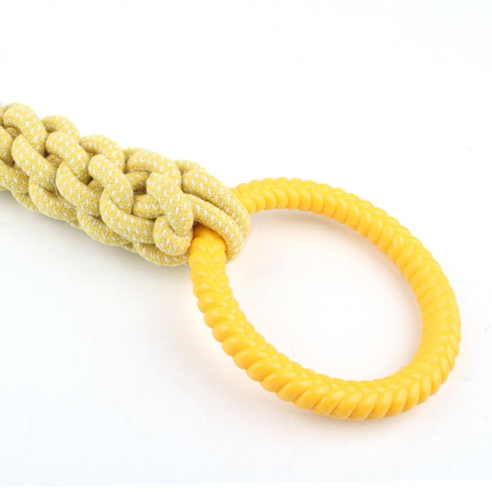 HKM-1629373 Interactive Natural Cotton Rope Tug Toy for Dogs with Double Loop Design and Handles, Ideal for Teething and Chewing