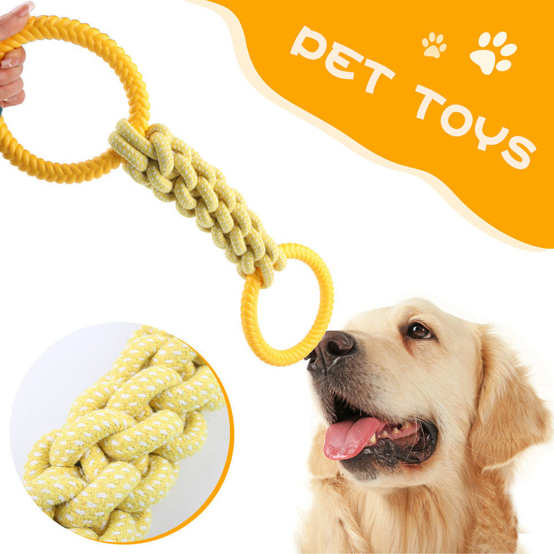 HKM-1629373 Interactive Natural Cotton Rope Tug Toy for Dogs with Double Loop Design and Handles, Ideal for Teething and Chewing