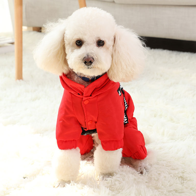 HKM-1630269 Stylish Red Four-Legged Pet Outfit for Spring and Autumn, Comfortable Ski Material with Silk Lining