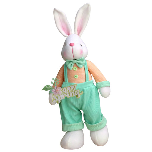 HKM-163091 Cute Sitting Rabbit Toy with Flower Basket - Spring Garden Style Plush Home Decoration