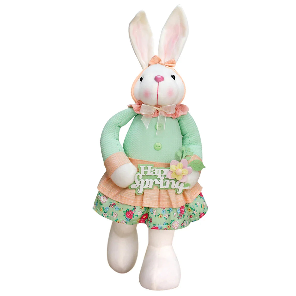 HKM-163091 Cute Sitting Rabbit Toy with Flower Basket - Spring Garden Style Plush Home Decoration