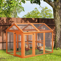 HKM-1631549 Wooden Chicken Coop with Perches - 4.6' x 2.8' Outdoor Run for 1-3 Chickens, Orange