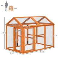 HKM-1631549 Wooden Chicken Coop with Perches - 4.6' x 2.8' Outdoor Run for 1-3 Chickens, Orange