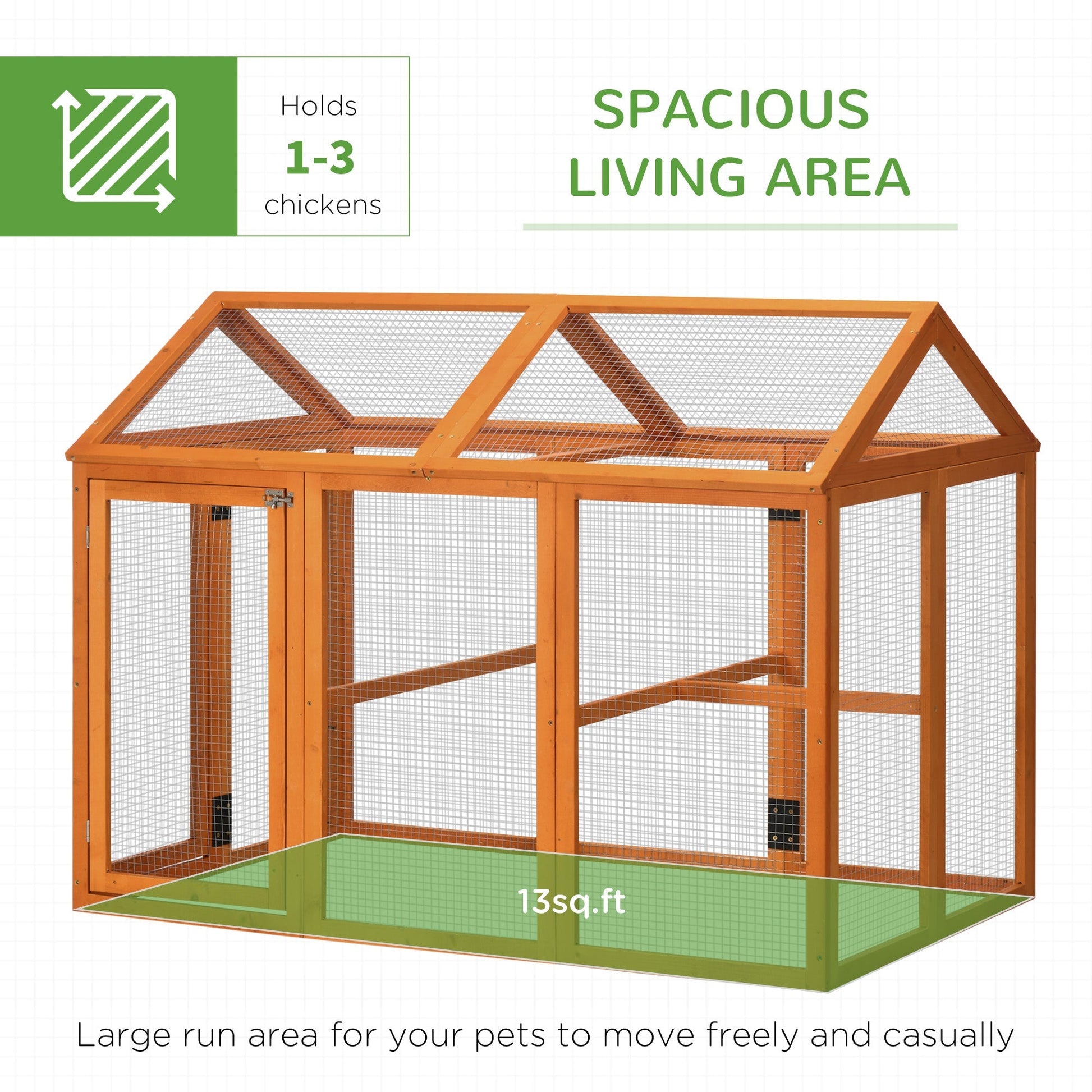 HKM-1631549 Wooden Chicken Coop with Perches - 4.6' x 2.8' Outdoor Run for 1-3 Chickens, Orange