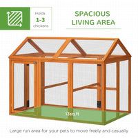 HKM-1631549 Wooden Chicken Coop with Perches - 4.6' x 2.8' Outdoor Run for 1-3 Chickens, Orange