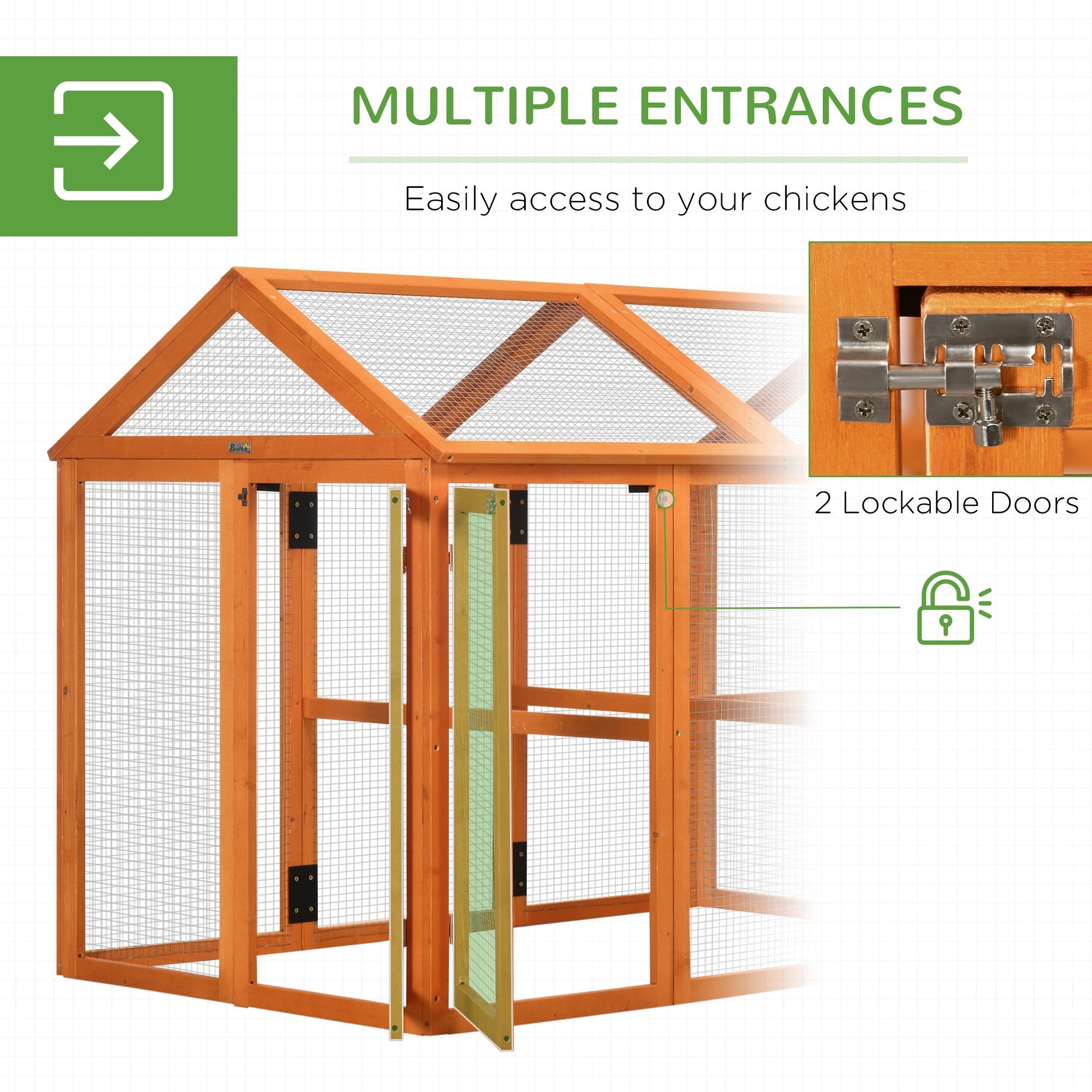 HKM-1631549 Wooden Chicken Coop with Perches - 4.6' x 2.8' Outdoor Run for 1-3 Chickens, Orange