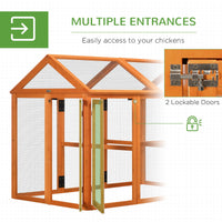 HKM-1631549 Wooden Chicken Coop with Perches - 4.6' x 2.8' Outdoor Run for 1-3 Chickens, Orange