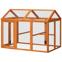 HKM-1631549 Wooden Chicken Coop with Perches - 4.6' x 2.8' Outdoor Run for 1-3 Chickens, Orange