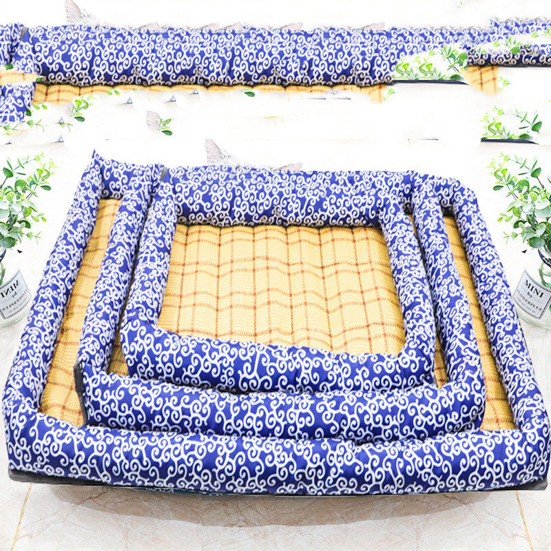 HKM-1631933 Cozy Oxford Cloth Pet Cat and Dog Nest Sleeping Mat in Blue Pattern