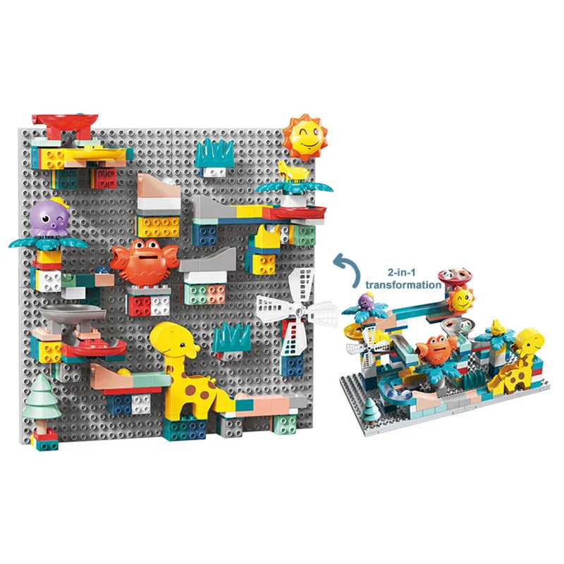HKM-163219 244 Pcs DIY Crab Slide Track Marble Run Building Block Set for Kids Ages 3 and Up
