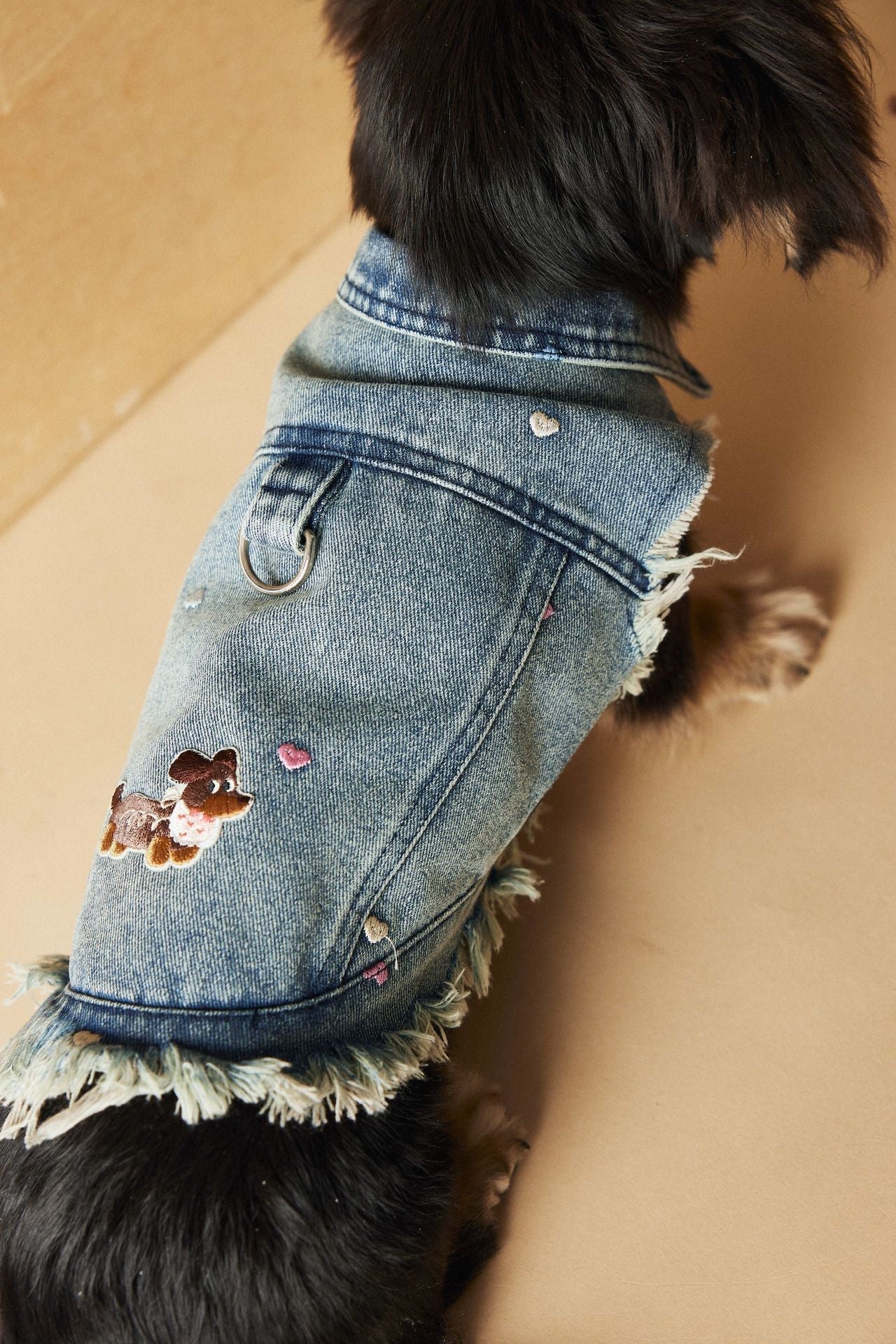 HKM-1632445 Maltese Schnauzer Sleeveless Denim Vest with Embroidered Design for Pets