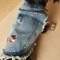 HKM-1632445 Maltese Schnauzer Sleeveless Denim Vest with Embroidered Design for Pets
