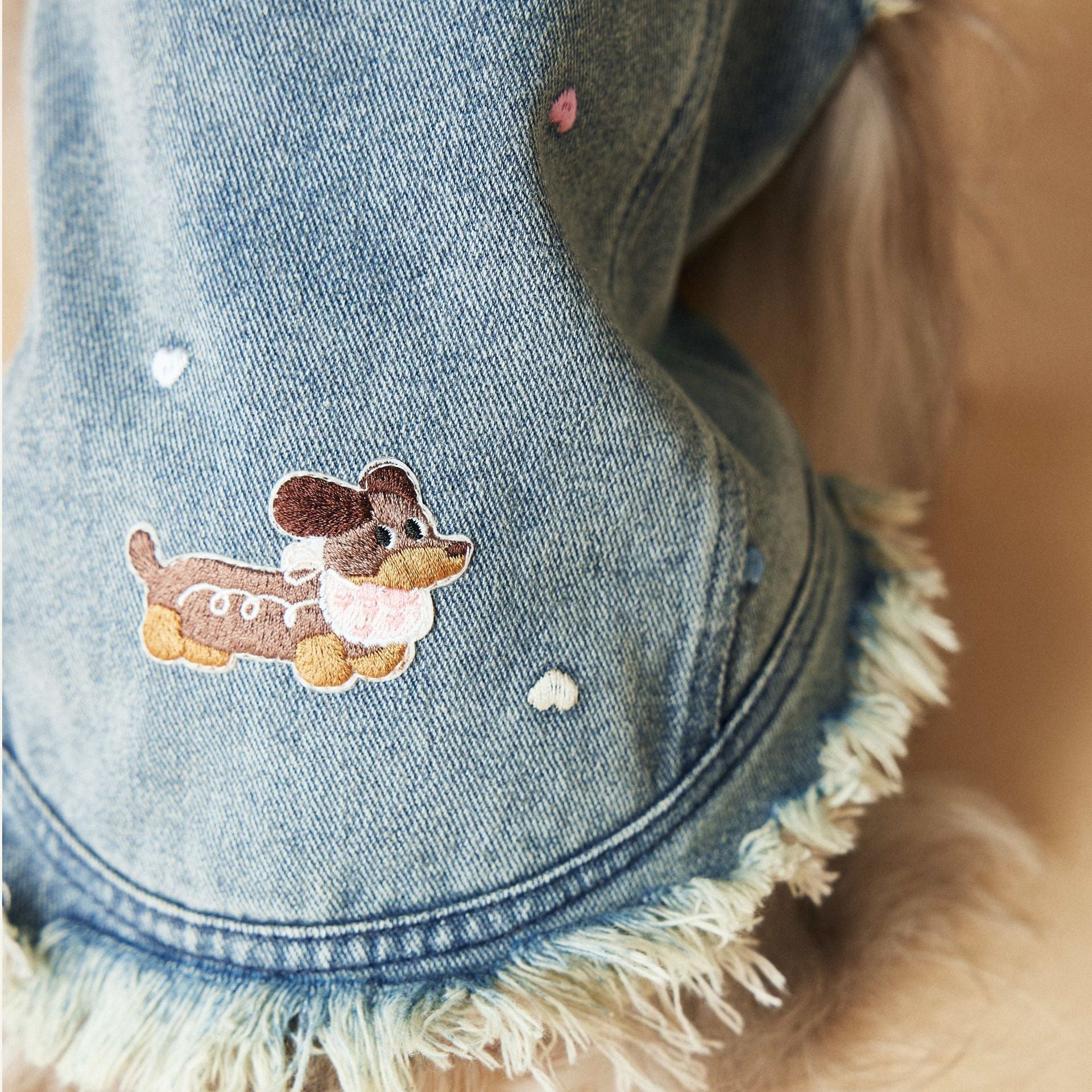 HKM-1632445 Maltese Schnauzer Sleeveless Denim Vest with Embroidered Design for Pets