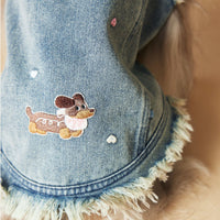 HKM-1632445 Maltese Schnauzer Sleeveless Denim Vest with Embroidered Design for Pets