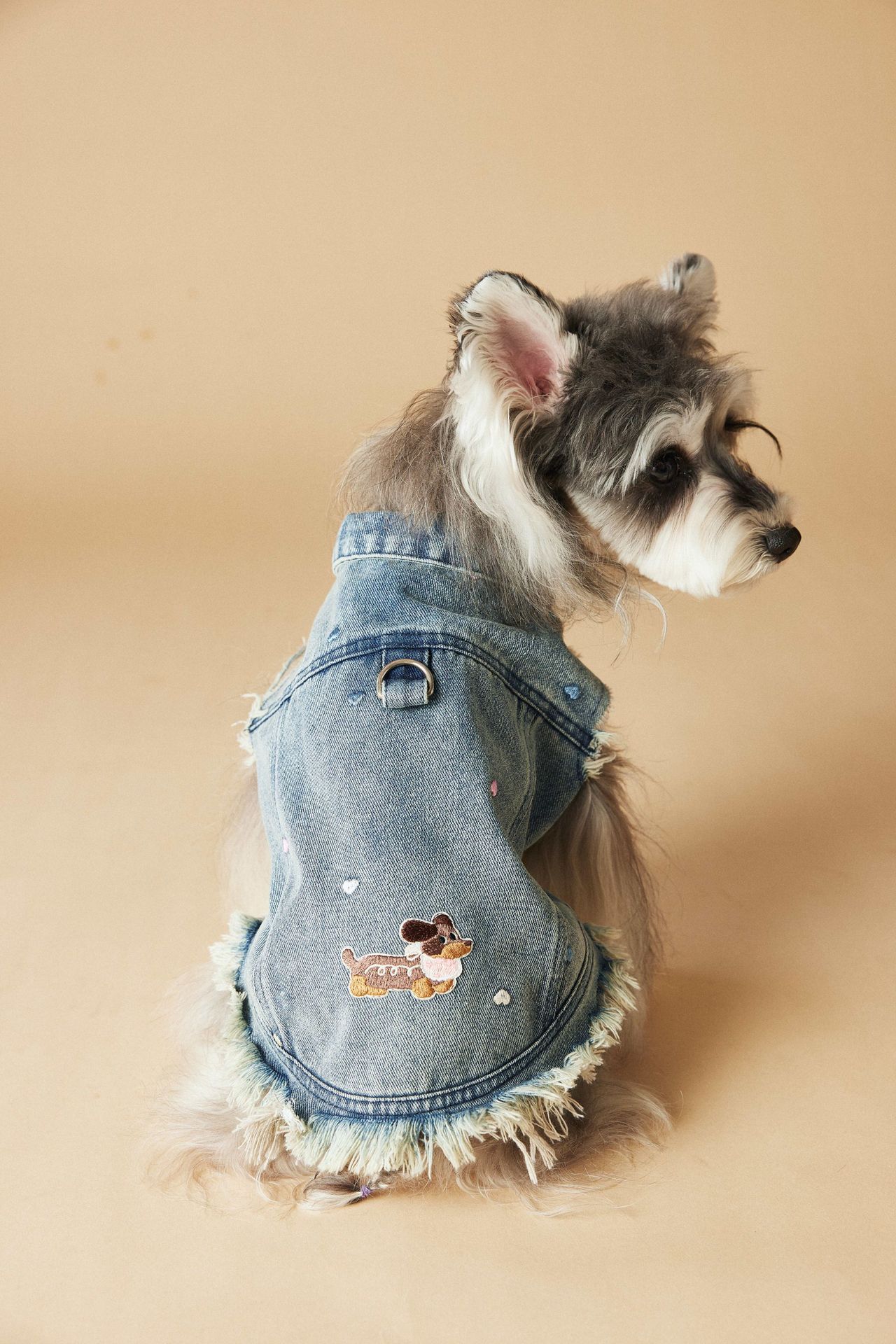 HKM-1632445 Maltese Schnauzer Sleeveless Denim Vest with Embroidered Design for Pets