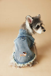 HKM-1632445 Maltese Schnauzer Sleeveless Denim Vest with Embroidered Design for Pets