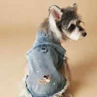 HKM-1632445 Maltese Schnauzer Sleeveless Denim Vest with Embroidered Design for Pets