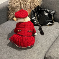 HKM-1632701 Plaid Cashmere Pet Clothing in Black and Red - Free Size (40CM Inner Head Circumference)
