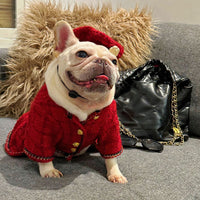 HKM-1632701 Plaid Cashmere Pet Clothing in Black and Red - Free Size (40CM Inner Head Circumference)