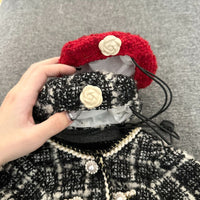 HKM-1632701 Plaid Cashmere Pet Clothing in Black and Red - Free Size (40CM Inner Head Circumference)