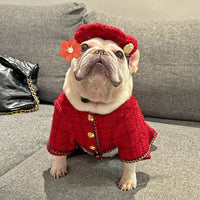 HKM-1632701 Plaid Cashmere Pet Clothing in Black and Red - Free Size (40CM Inner Head Circumference)