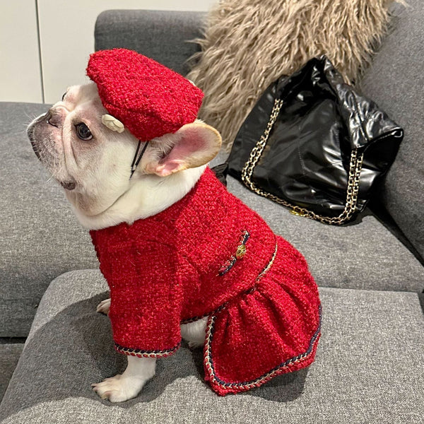 HKM-1632701 Plaid Cashmere Pet Clothing in Black and Red - Free Size (40CM Inner Head Circumference)