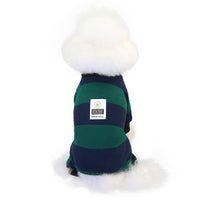 HKM-1634237 Soft Cotton Stripe Dog Clothes in Blue, Red, Green - Cozy Velvet Homewear for All Breeds