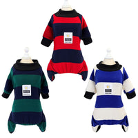 HKM-1634237 Soft Cotton Stripe Dog Clothes in Blue, Red, Green - Cozy Velvet Homewear for All Breeds