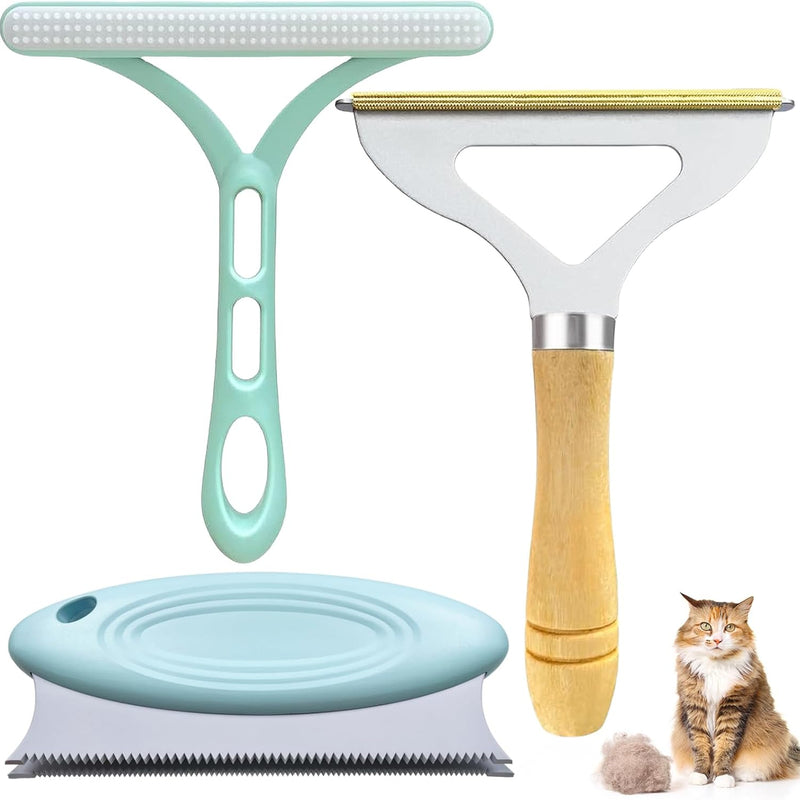 HKM-1635133 Triple Pet Hair Remover Set - Reusable Lint Brush and Carpet Scraper for Easy Cleaning of Furniture, Clothes, and Car Interiors