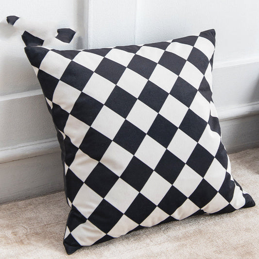 HKM-163539 Modern Black and White Geometric Velvet Pillow - Stylish Cushion with PP Cotton Filling, Multiple Sizes Available