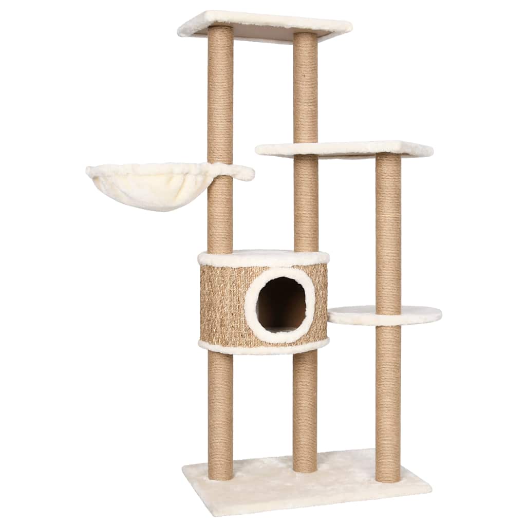HKM-1636925 Multi-Level Cat Scratching Post with Seagrass and Plush Perches, 126 cm Height