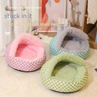 HKM-1637693 Cozy Plush Pet Warm Diamond Quilt Nest - Available in Gray, Green, Pink, 40cm, 50cm, 60cm