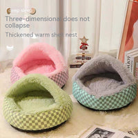 HKM-1637693 Cozy Plush Pet Warm Diamond Quilt Nest - Available in Gray, Green, Pink, 40cm, 50cm, 60cm