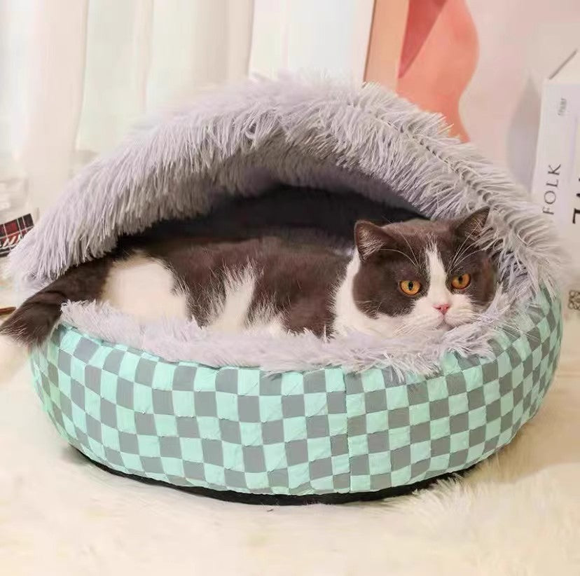 HKM-1637693 Cozy Plush Pet Warm Diamond Quilt Nest - Available in Gray, Green, Pink, 40cm, 50cm, 60cm