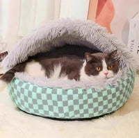 HKM-1637693 Cozy Plush Pet Warm Diamond Quilt Nest - Available in Gray, Green, Pink, 40cm, 50cm, 60cm