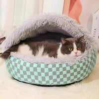 HKM-1637693 Cozy Plush Pet Warm Diamond Quilt Nest - Available in Gray, Green, Pink, 40cm, 50cm, 60cm