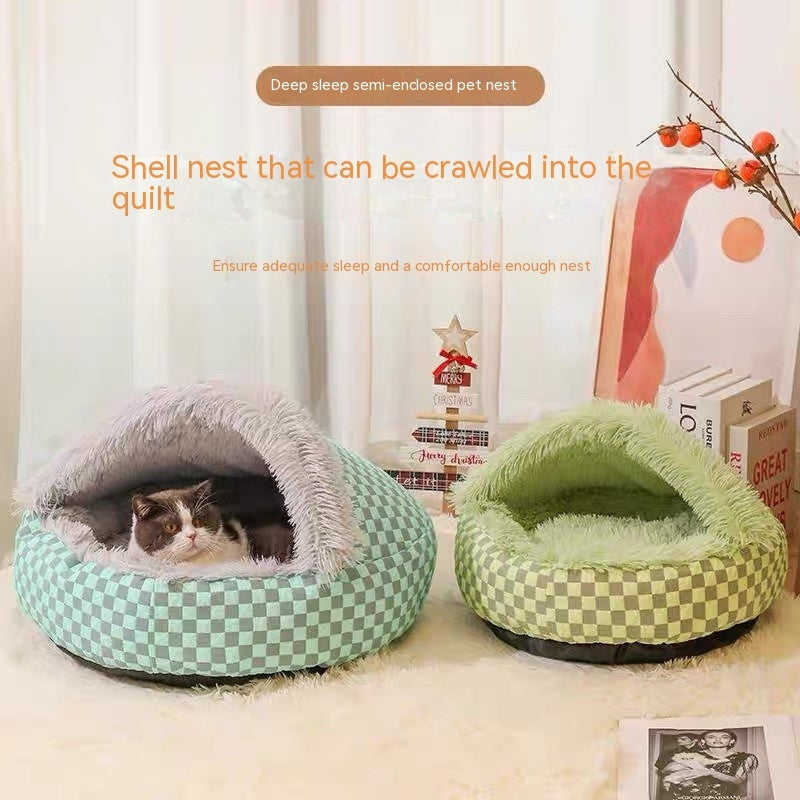 HKM-1637693 Cozy Plush Pet Warm Diamond Quilt Nest - Available in Gray, Green, Pink, 40cm, 50cm, 60cm