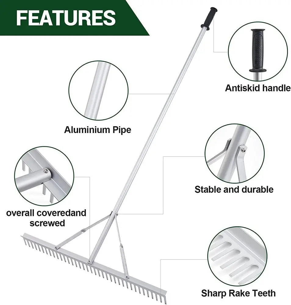 HKM-163987 36'' Aluminium Landscape Rake with 69'' Lightweight Handle for Lawn Care and Beach Use