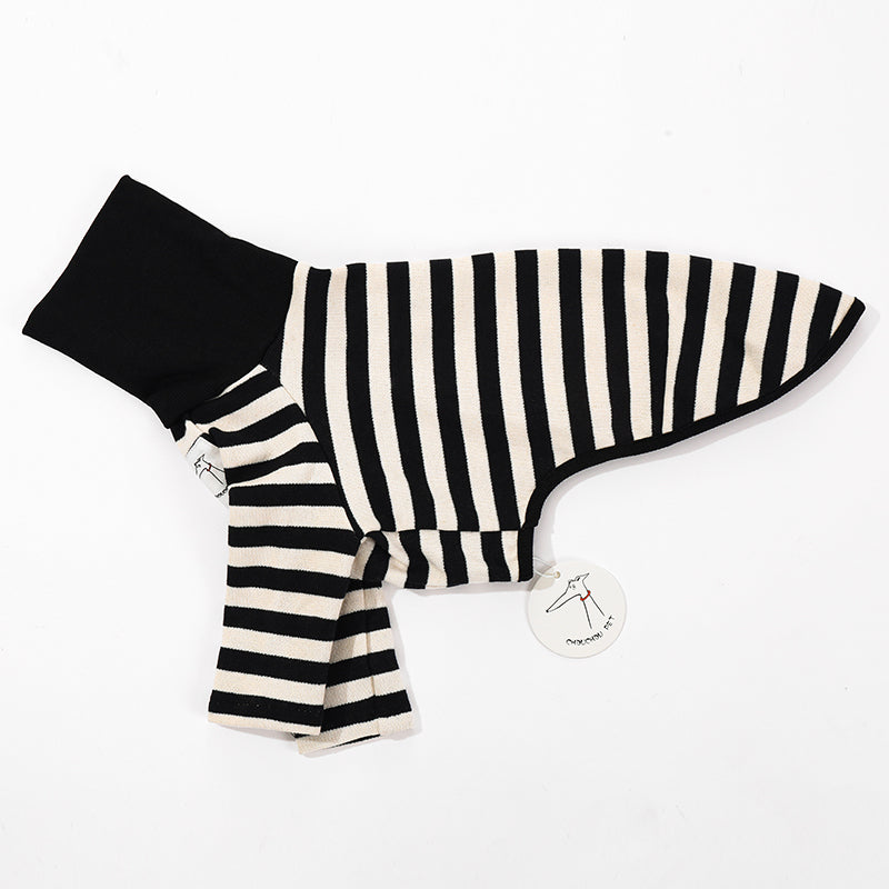 HKM-1639997 High Collar Striped Red and Black Cotton Stretch Dog Outfit for All Seasons