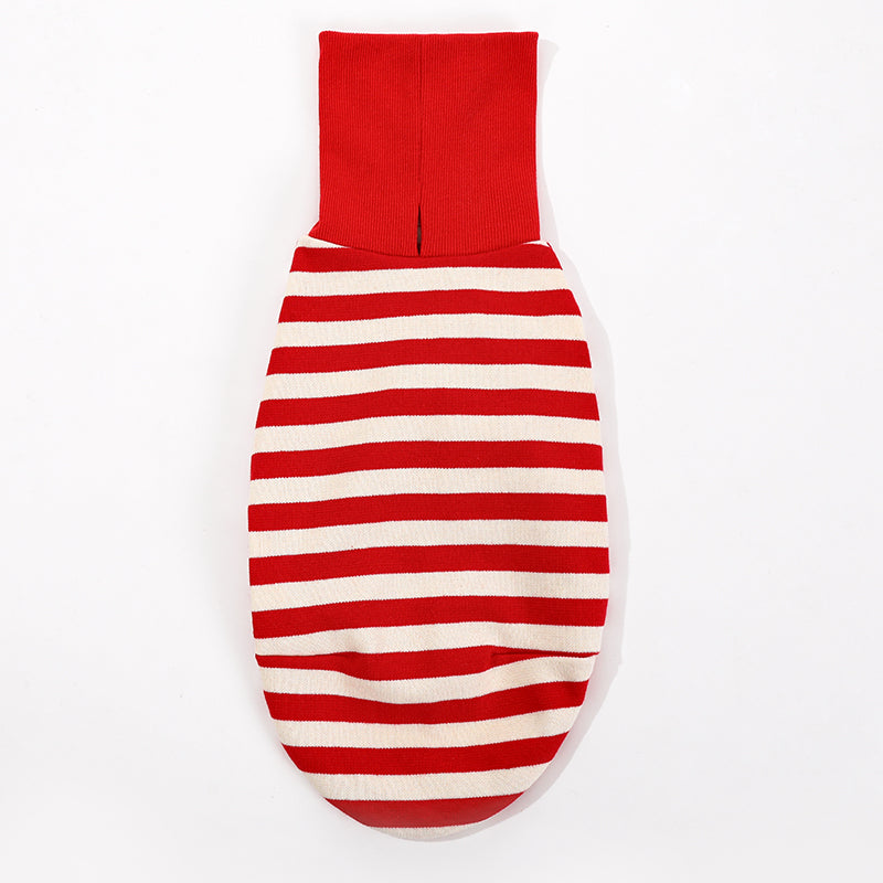 HKM-1639997 High Collar Striped Red and Black Cotton Stretch Dog Outfit for All Seasons