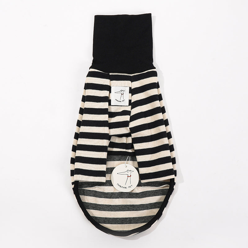 HKM-1639997 High Collar Striped Red and Black Cotton Stretch Dog Outfit for All Seasons