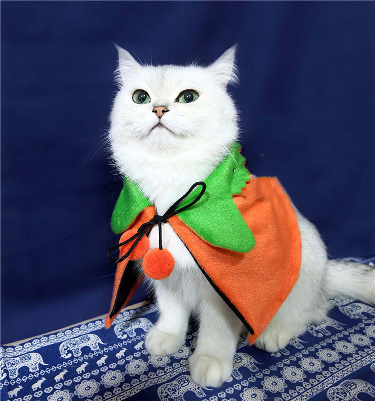 HKM-1641021 Halloween Pumpkin Double-Sided Cape & Hat Set for Dogs and Cats, Orange-Black Cloak, One Size Suitable for Small Pets