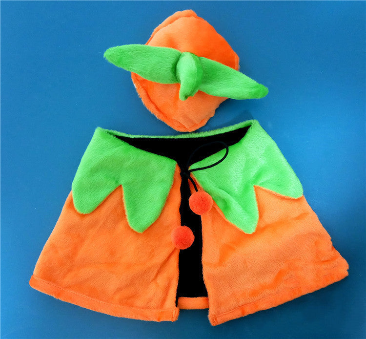 HKM-1641021 Halloween Pumpkin Double-Sided Cape & Hat Set for Dogs and Cats, Orange-Black Cloak, One Size Suitable for Small Pets