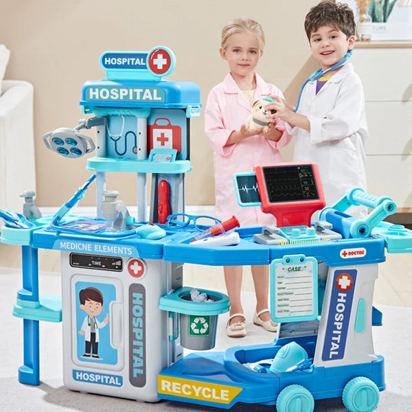 HKM-164307 Kids Doctor Kit with Cart - Role Play Toy for Ages 2-13, Plastic Medical Pretend Play Set