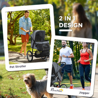 HKM-1644861 Gray 3-Wheel Pet Stroller for Small to Medium Dogs with Adjustable Canopy and Storage Basket