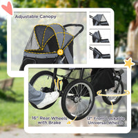 HKM-1644861 Gray 3-Wheel Pet Stroller for Small to Medium Dogs with Adjustable Canopy and Storage Basket